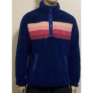 Chubbies Men’s 1/2 Snap Button Long Sleeve Pullover Fleece Medium Navy Pink